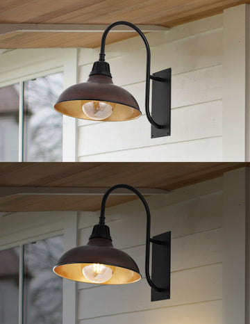 Stanley 12.25" Farmhouse Industrial Indoor/Outdoor Iron LED Gooseneck Arm Outdoor Sconce